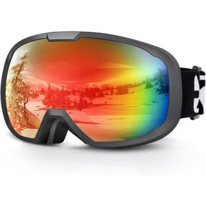 EXP VISION Ski Goggles for Men Women, OTG Snowboard Goggles with 100% UV Protection Anti Fog Lens Snow Goggles (Red)