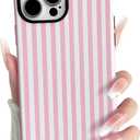 NITITOP Compatible for iPhone 13 Pro Case Stripe - Pink White