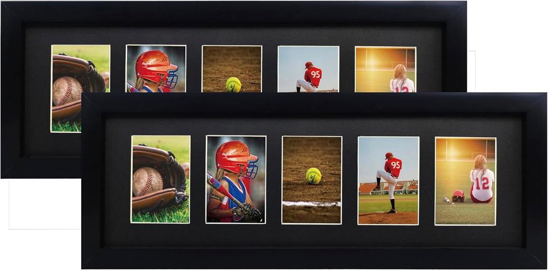 Trading Card Display Frame for 5 Standard Cards, 2 Pack, UV Protection, Black Pasted Double Mats, Sports Card Collector Wall Display, Holder for Baseball Basketball Football Hockey Standard Card