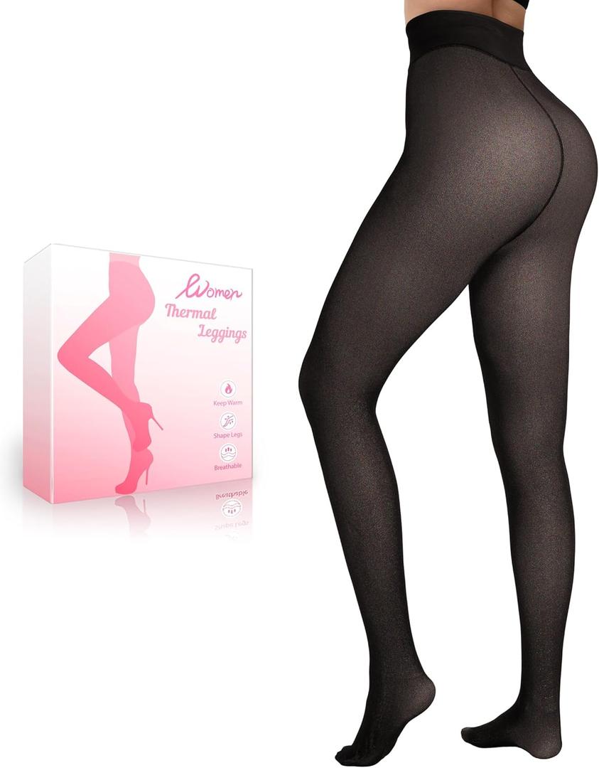 HONGTEYA Fleece Lined Tights Women Winter Thermal Leggings Pantyhose Fake Translucent Thick Warm Sheer Tights (Small)