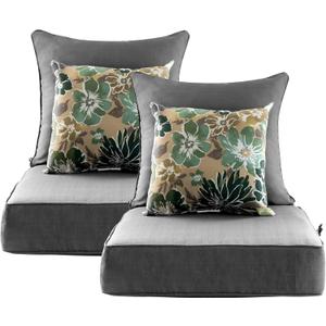 Outdoor Deep Seat Cushion Set of 2,24 x 24 Inch, Deep Seat,Back Cushion and Pillow with Removable Cover and Adjustable Straps for Chair, Sofa, and Couch
