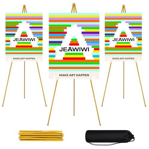 JEAWIWI 3PCS Golden Easel Stand for Wedding Sign Stand, 66 Inch Adjustable Metal Easels for Display, Portable Folding Easel for Wedding, Display Show, Arts, Poster with Portable Bags