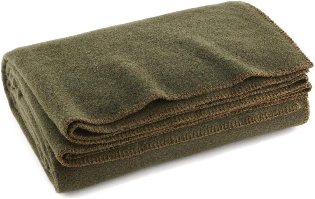 Ever Ready First Aid Olive Drab Green Fire Retardant Warm Blanket, 66" x 90" (80% Wool), US Military Style Survival and Emergency Blanket for Camping and Outdoor Use