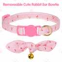 Kifmurase 2 Pcs Cotton Bowtie Cat Collar with Bell, Breakaway Kitten Collar with Love Heart Cherry Pattern with Removeable Bow, Adjustable Pink Girl Cat Collars with Safety Clasp for Kitten Puppy Dogs