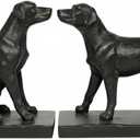 Comfy Hour 9.1" Black Labrador Retriever Figurine Style Bookends, Rustic Antique Vintage Dog Statue Home Decor, Heavy Duty Animal Book Stoppers Duo