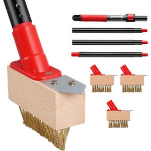 Moss Remove Brush with Long Handle(53IN), Deck Crevice Cleaning Tool, Weed Remover with Wire Brush & Metal Blade, Crack Moss Remover for Pavement Driveway Patio Sidewalk Paver(3 Brush Heads)