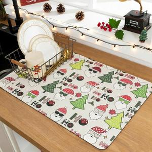 Christmas Coffee Mat 12"x20",Dish Drying Mat for Kitchen Counter, Absorbent Anti-Slip Bar Mat for Countertop, Fit Under Coffee Maker or Dish Drying Rack