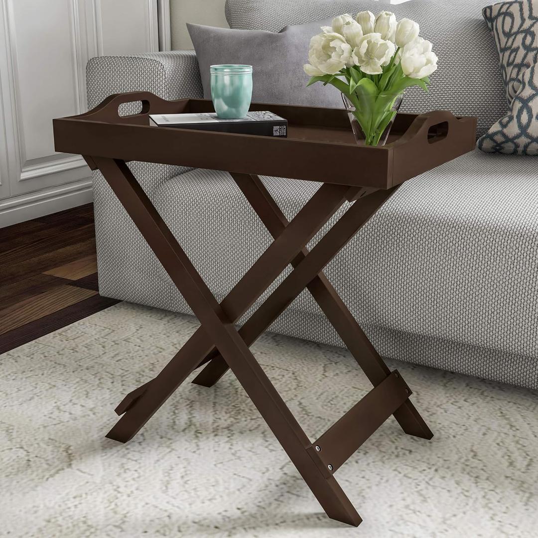 Lavish Home End Folding Modern Minimalist Wooden Contemporary Side Table, Multifunctional, Portable, Stylish Serving, Snack or Lap Tray, Suitable for Indoor and Outdoor Use - BROWN, 22" X 12.5" X 23"