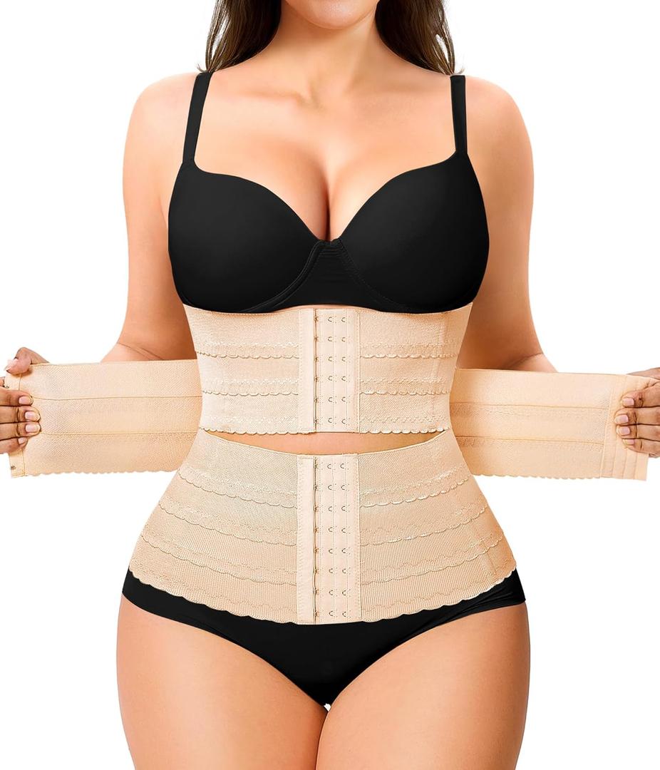 Nebility Waist Trainer for Women Corset Shapewear Tummy Control Segmented Waist Cincher Workout Girdle (Medium, Beige)