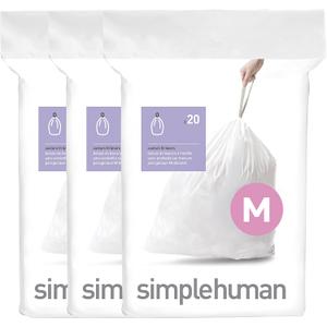 simplehuman Code M 60 Count, Dispenser Pack Custom Fit Liners, Drawstring Trash Bags, 45 Liter / 11.9 Gallon, White