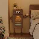 Robot Night Stand, 100% Solid Wood, No-MDF, with Sensor LED Light Mid Century Modern Tall Nightstand with Drawers Modern Nightstand with Adjustable Dividers,Solid Wood Nightstand for Bedroom, 15 inches x 25 inches x 15 inches