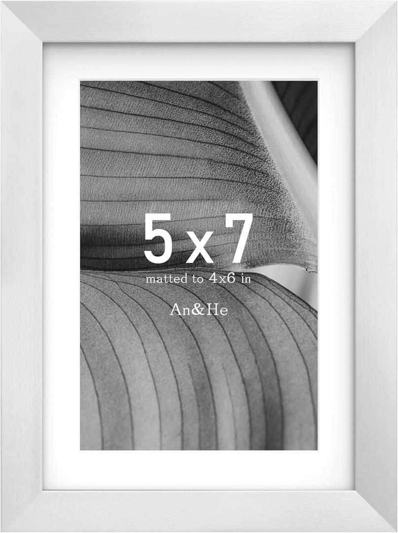 An&He 5x7 Picture Frame, Silver Photo Frame for Tabletop and Wall Display, Minimalist Design, Set of 1