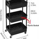 Sywhitta 3-Tier Plastic Rolling Utility Cart with Handle, Multi-Functional Storage Trolley for Office, Living Room, Kitchen, Movable Storage Organizer with Wheels, Black