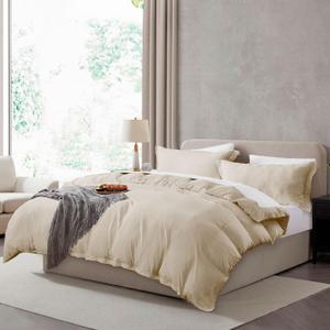 Hearth & Harbor Queen Duvet Cover Set - 3 Piece Soft Prewashed Bedding Set - Includes 1 Duvet Cover 90x90 inches with Zipper Closure and 2 Pillow Shams, Beige Cream, Comforter Not Included