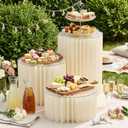 3PCS Cylinder Stands for Party with Acrylic Plates, Foldable Cylinder Pedestal Stand, Buffet Risers, Food Risers for Buffet Table, Weddings, Baby Showers, Birthday, Events Centerpieces Decor (5.9"+9.8"+15.7")