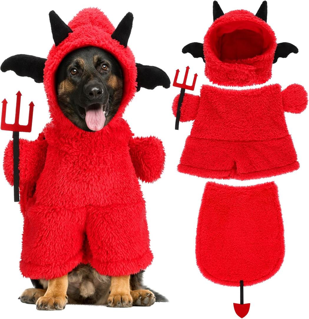 Halloween Dog Costume Devil Plush Hoodie, Funny Pet Puppy Outfit Soft Velvet Dog Clothes Apparel for Halloween Party (Large Size) Halloween Dog Costume Devil Plush Hoodie, Funny Pet Puppy Outfit Soft Velvet Dog Clothes Apparel for Halloween Party (Large Size)