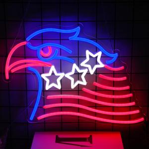 Patriotic Eagle Flag Neon Sign USA Stars and Stripes LED Sign for Wall American Flag Neon Lights Signs for Bedroom Memorial Day 4th of July Independence Day American Eagle Day Decorations (Blue Red White)