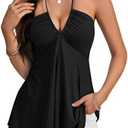 Rooscier Women's Drawstring Halter V Neck Backless Sleeveless Flare Ruched Cami Tank Tops M