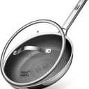 Frying Pans Non Stick, Hybrid Ceramic With Lid, 12 Inch Tri-Ply Stainless Steel Skillet, Non-Toxic, PFAS/PFOA/PTFE Free, Metal Utensil Safe, Dishwasher & Oven Safe