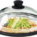 OEC Vented Splatter Guard Microwave Glass Cover for Food with Easy-Grip Handle, 12.7 inch Diameter, 100% Food Grade Tempered Glass & BPA Free Silicone Rim with Steam Vent, Dishwasher Safe (Black)