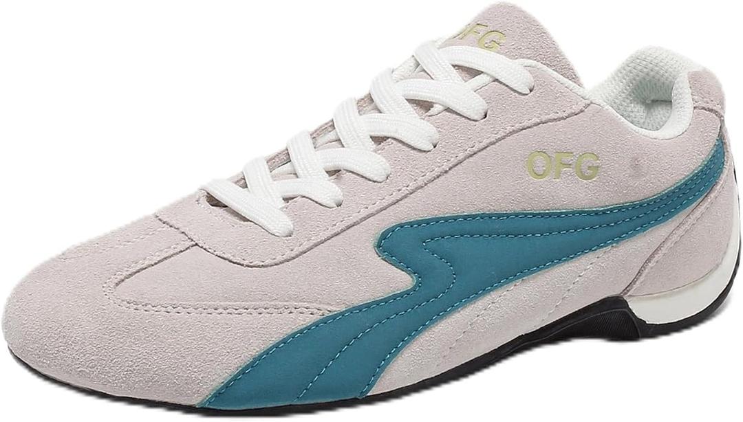 OFG Women's Fashion Retro Sneakers Slip-Resistant Walking Shoes Lace Up Low Top Causal Tennis Skate Shoes（White/Green,11