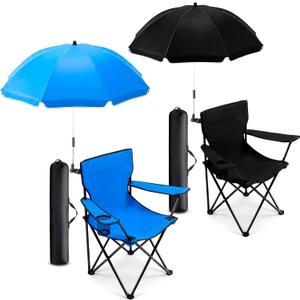 2 Pack Beach Chair with Umbrella Folding Camping Beach Chairs with Canopy Portable Chairs with Cup Holder Carrying Bag for Camping Hiking Travel Picnic Outdoor Events(Black and Blue)