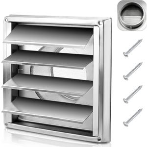 Cenipar 4" Premium Metal Louvered Dryer Vent Cover with Mesh Heavy Duty Metal Dryer Vent Cover & HVAC Louvered Vent Cover for Outdoor Wall, Includes 4 Screws for Easy Installation (7x7 Inch)