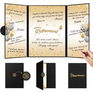 Retirement Party Decorations Black Gold Retirement Alternative Signature Guest Book to Sign, Large Retird Card for Men Women, Happy Retirement Gifts Signing Card Board for Farewell Party Supplies