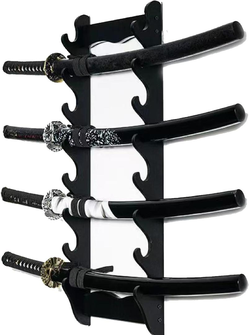 Sword Rack Wall Mount Holder, 8 Tier Wooden Sword Stand Display Hanger for Katana, Wakizashi, Flute Fishing Rod Storage (8-Tier)