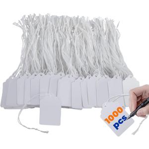 Price Tags with Strings Attached, 132 pcs Marking White Merchandise Hang Tags Labels for Goods Gifts Jewelry Clothing Garage Yard Rummage Sale Supplies 1 3/8" x 2 1/8"