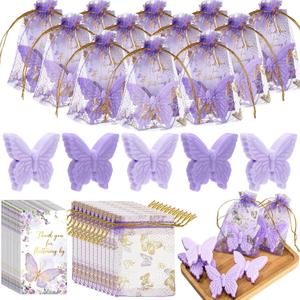 Dunzy 50 Set Butterfly Theme Baby Shower Favors for Guests Butterfly Soap Favors with Thanks You Cards Gender Reveal Baptism Party Decorations Wedding Souvenirs (Purple,Light Purple)