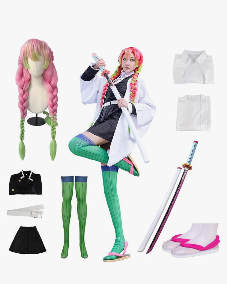 Full Set Anime Halloween Costume Kanroji Party Role Cosplay Costume Cloak Kimono Outfit W/Shoes Wig Sword, S