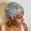 MOONSHOW Grey Short Pixie Wigs for Black Women Short Grey Hair Wig Pixie Cut Wigs for Black Women Pixie Cut Hairstyles Natural Synthetic Gray Wig