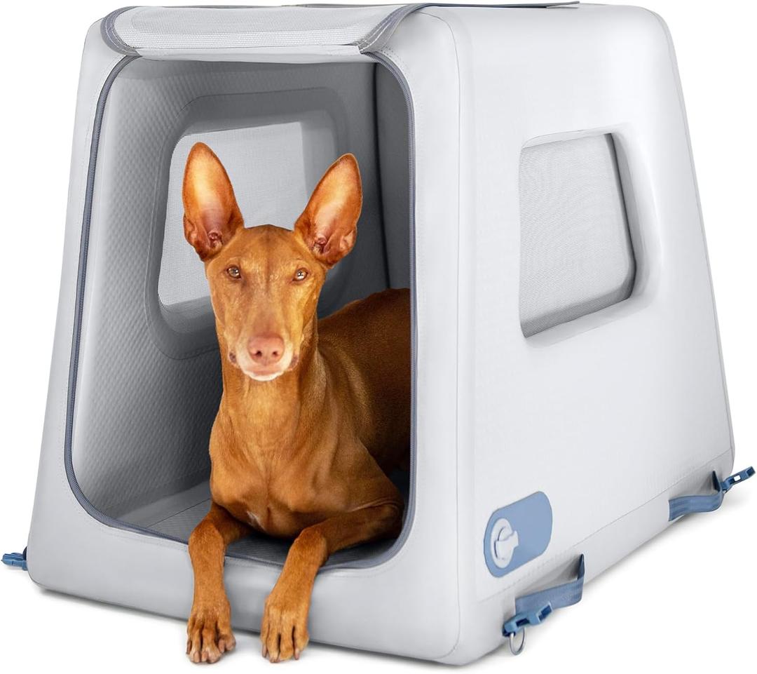 Diggs Enventur Medium Inflatable Travel Dog Crate  Ultra-Light & Portable Dog Crate  Puncture-Resistant, Waterproof, Compact  Safe, Durable for Adventures & Travel - 34" L x 22.5" W x 27" H (Grey)