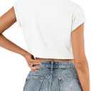 Crop Tops for Women Summer Short Sleeve Loose Fit T Shirts Casual Round Neck Rolled Basic Tees (White, M)
