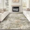 Modern Abstract 9x12 Area Rug, Non-Slip Washable Carpet for Living, Bedroom & Dining Room, Soft Faux Wool Rugs for Hardwood Floors, Brown