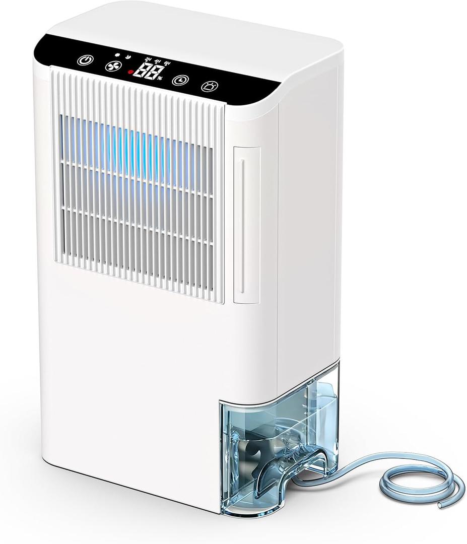 Dehumidifiers for Home, 2000 Sq.Ft Small Dehumidifier with 3.3ft Drain Hose, 2.5L Tank, Timer Sleep Mode, Portable Dehumidifier for Basement, Bedroom, Bathroom (Pearl White)