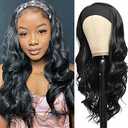Colorful Queen Glueless Headband Wig Long Black Body Wave Headband Wigs for Black Women Synthetic Natural Looking Wavy Wig Heat Resistant 180% Density (26inch, 1B#)