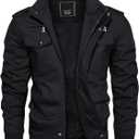 CRYSULLY Men's Fleece Cargo Jacket Winter Casual Thicken Multi Pocket Field Outwear Jackets Coat (157# Black)