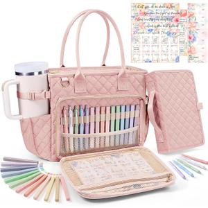 Large Bible Bag with Bible Cover Case for Women, Quilted Church Tote Bag Book Carrying Case w/Shoulder Strap,Bible Study Supplies Journaling Kit Accessories Valentines Day Christian Gift for Women Her