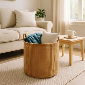 PUTSKA Blanket Basket  Round Storage for Toys and Blankets, Clothes, Stuffed Animals  Soft Baby Girl Basket for Nursery, Kids Room, Bedroom, Living Room  Large, Brown