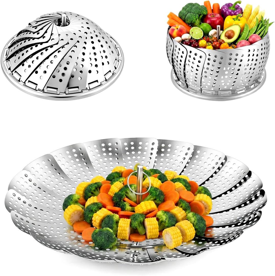 Sayfine Vegetable Steamer Basket, Premium Stainless Steel Veggie Steamer Basket for cooking - Folding Expandable Steamers to Fits Various Size Pot (Large(6" to 10.5")