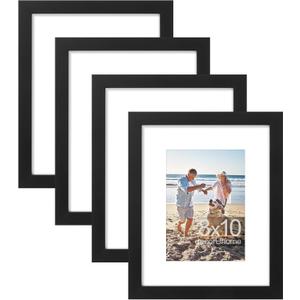 decorUhome 8x10 Picture Frame, Set of 4, Black Engineered Wood, Plexiglass, 11x9 inches, Matte Finish, Vertical or Horizontal, Unisex