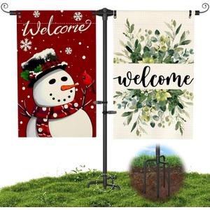 Garden Flag Stand Heavy Duty  3/4" Thick Powder-Coated Aluminum Yard Flag Holder with 4-Prong Base for 12x18 Double Flags Outdoor Patio Decor