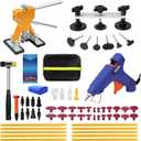59-Piece Paintless Dent Puller Kit, Suitable for Small to Medium Dents, Auto Dent Removal Tools, Portable Door Dent and Hail Damage Repair Kit, Automotive Body Repair Set with Hot Glue Gun