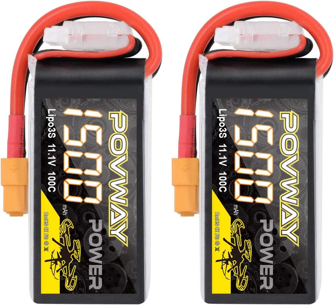 1500mAh 11.1V 100C 3S RC Lipo Battery with XT60 Plug for FPV RC Airplane Helicopter Drone Quadcopter - 2pack (3S 1500mAh 100C 2 Pack)