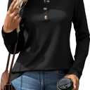 LilyCoco Womens Striped Shirts Button Boat Neck Long Sleeve T Shirt Black, Size Small