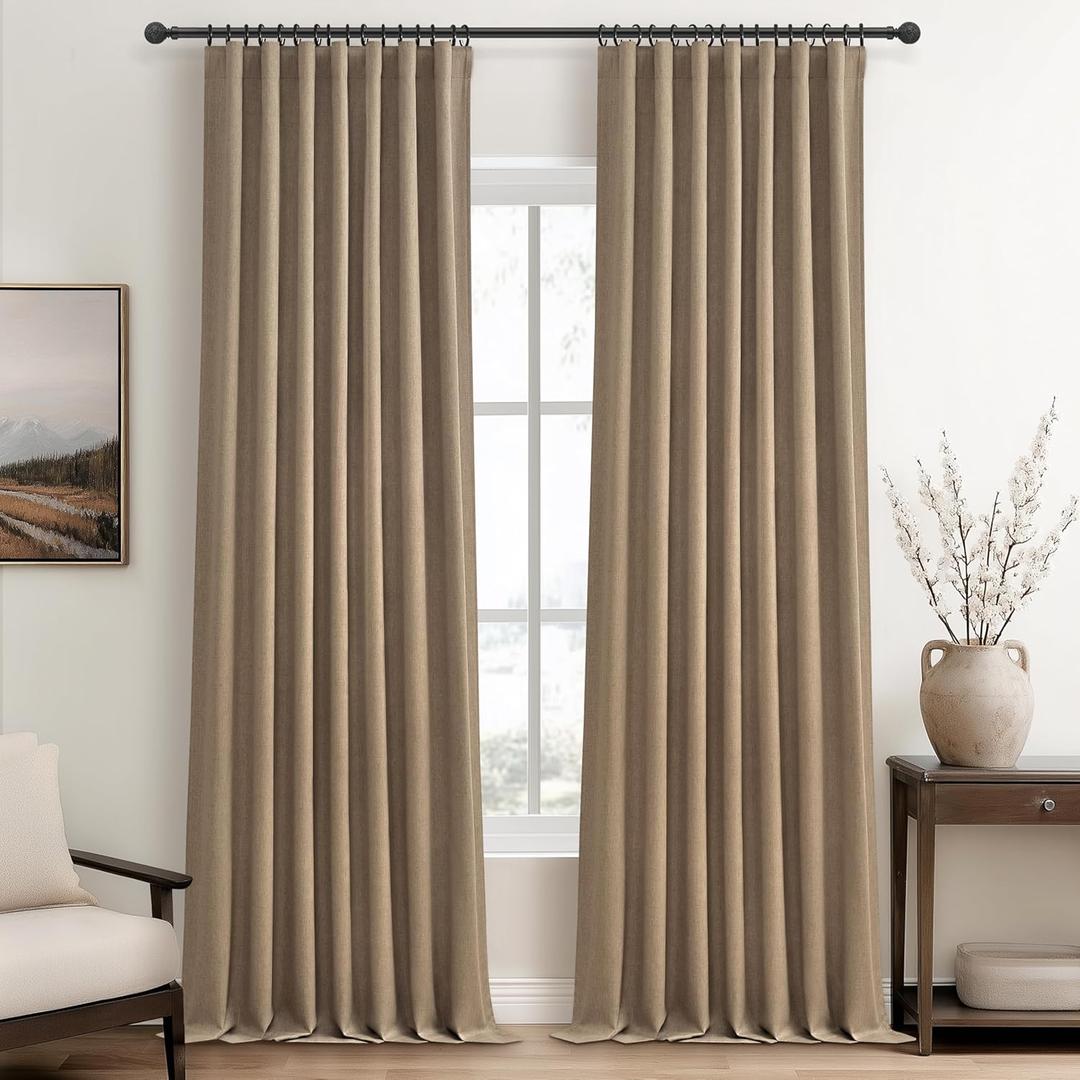 RustBrown Black Out 96 Inch Long Boho Curtains 2 Panel Set, Farmhouse Curtains for Living Room Darkening/Thermal/Noise Reduction Textured Flax Linen Drape 8ft Hook&Ring Included Chocolate 50"x96"