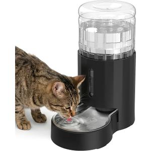 JUNSPOW Cat Water Dispenser with Stainless Steel Bowl, Automatic Gravity Water Dispenser for Cats or Small Medium Size Dogs, Large Capacity, Easy to Clean and Safe for Pets (4L Black)