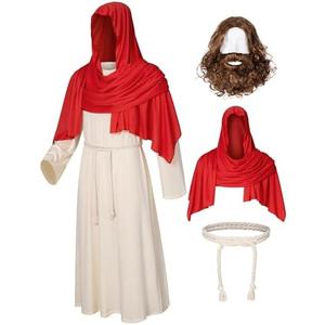 Irtysh Adult Jesus Costume Biblical Religious Robe Saint Shepherd Costume Wig Moustache Scarf Shawl Waist Rope set, 2XL